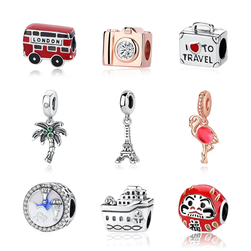 Pendente de prata esterlina 925 Love Travel Camera Contas de ônibus de Londres Contas de ajuste Pandora Charms Pulseira DIY Acessórios de joias