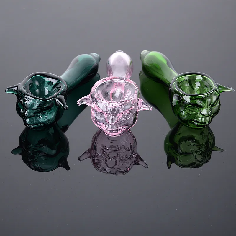 Wholesale Skull Pyrex Glass Oil Burner Pipes Colorful Mini Small Spoon Hand Pipe Oil Dab Rigs Smoking Accessories DHL Free