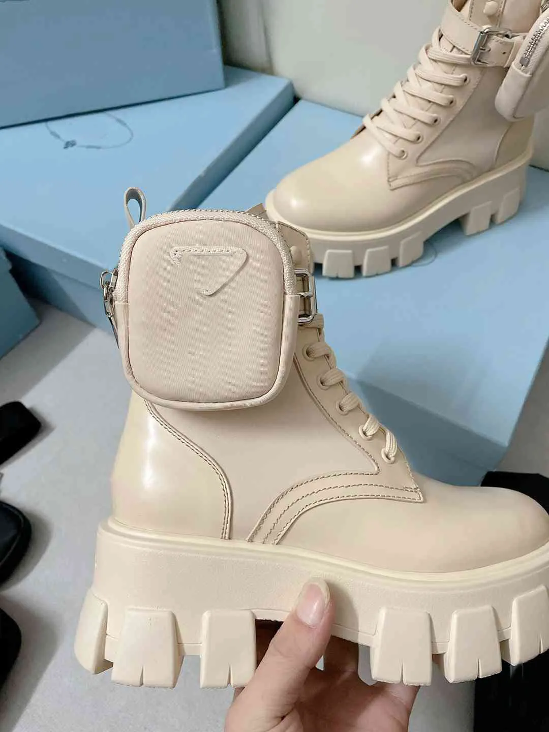 Luxueus merk Pradx dames motorfiets laarzen zomer herfst hiel hak enkel laarsjes ridder lederen martin winter pocket schoenen maat 35 41