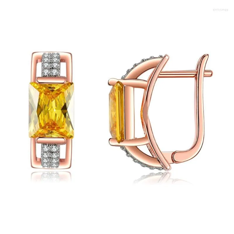 Clip-on schroef terug rose goud kleurbellen voor vrouwen verloving sieraden romantisch vierkante robijn ruby ​​topaz zirkon oostenrijk kristal druppel groothandelec