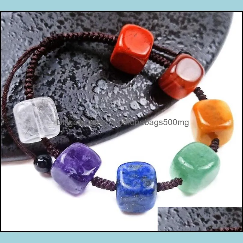 Party Favor Natural Crystal Stone Agate Bracelets Seven Chakra Square Braided Gem Palm Reiki Healing Gems Yoga Power Stone Bracelet 168