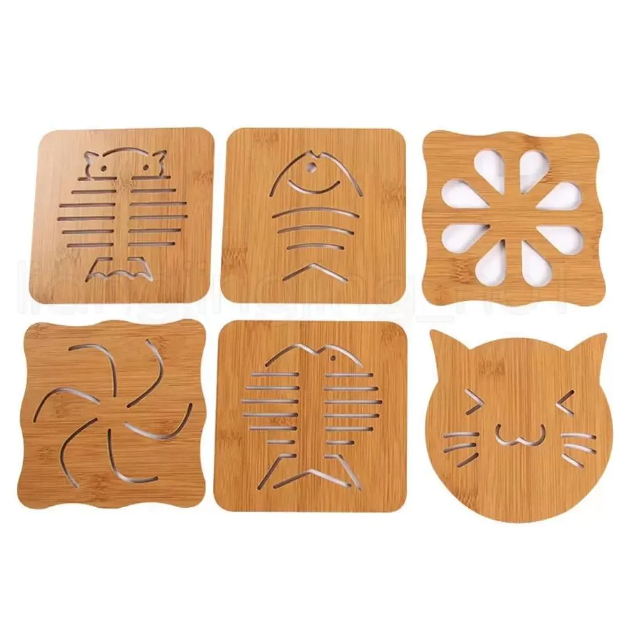 9 styles Wood Heat Resistant Pad Pan Pot Mat Holder Kitchen Cooking Isolation Pad Bowl Cup Coasters