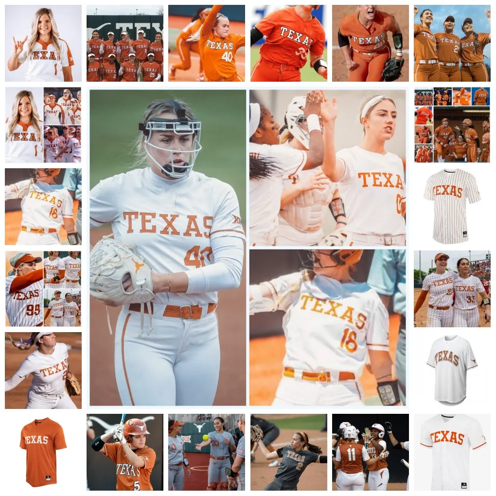 Aangepaste Texas Longhorns softbal honkbaltrui 3 Vanessa Quiroga 4 Brianna Cantu 20 Carlee Ratcliff 28 Camille Corona 5 Jordyn Whitaker Courtney Day Hailey Dolcini