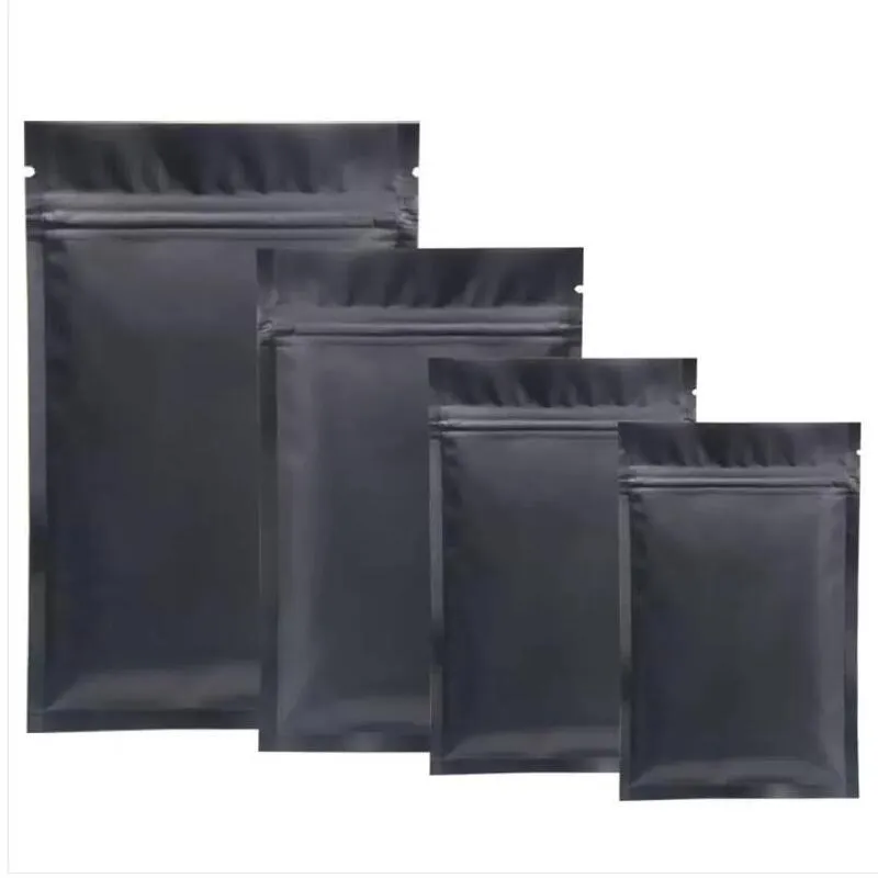 Matte Black Flat Aluminum Foil Zipper Lock Bag Resealable Zipper Sugar Salt Snack Nuts Tea Coffee Beans Nail Beauty Xmas Gifts Packaging Printing pouch package bags