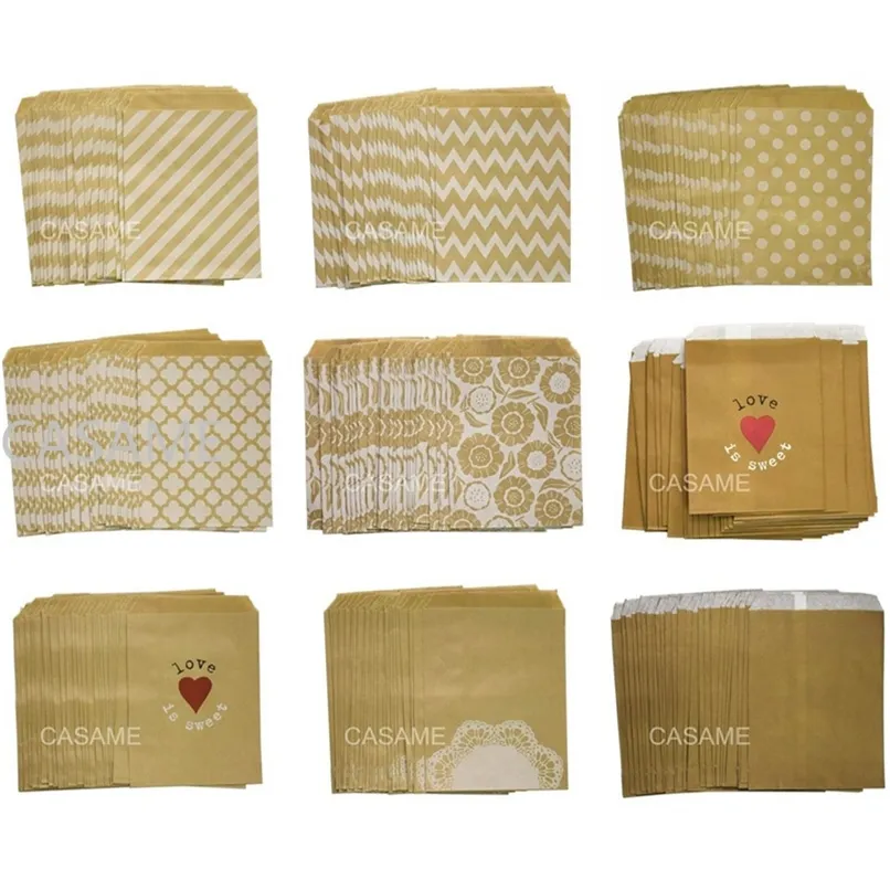 50pcs Lot Treat Candy Bag Bag عالية الجودة لحفلة Polka Dot Stripe Paper Paper Craft Bakery 220705
