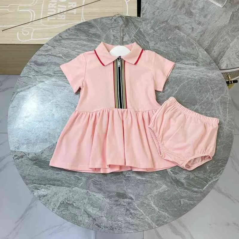 Vestito a maniche corte estivo rosa da bambina design classico a righe piccolo intimo due pezzi gonna di alta qualità abbigliamento per bambini G220810