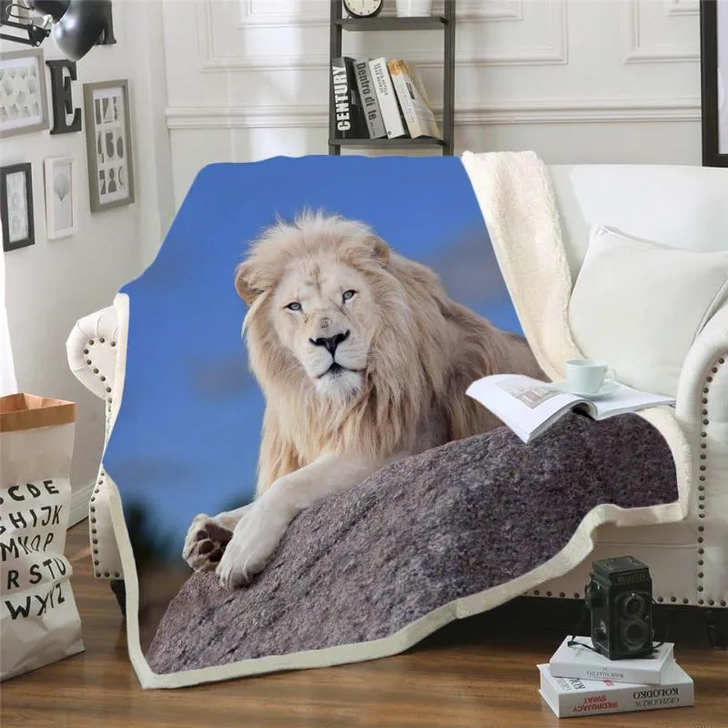Oversized King Blanket 128x120s Tiger Lion 3D Printed Sherpa Oversized