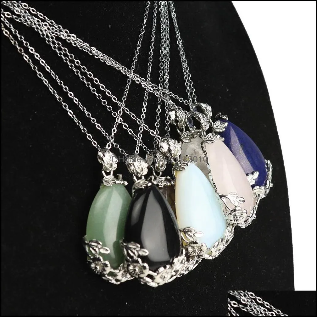 Arts And Crafts Flower Edged Water Drop Natural Stone Opal Crystal Pendant Necklace Chakra Healing Jewelry For Women Men Ch Sports2010 Dhica