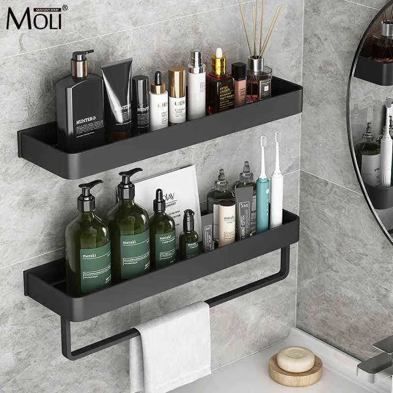 Black Bath Shelves Bathroom Shelf Organizer NailFree Shampoo Holder Storage Rack Basket EL J220702