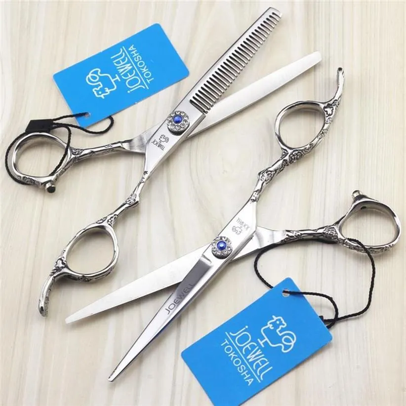barber JOEWELL 6.0 inch silver hair cutting/ thinning hair scissors with gemstone on Plum blossom handle246J2557