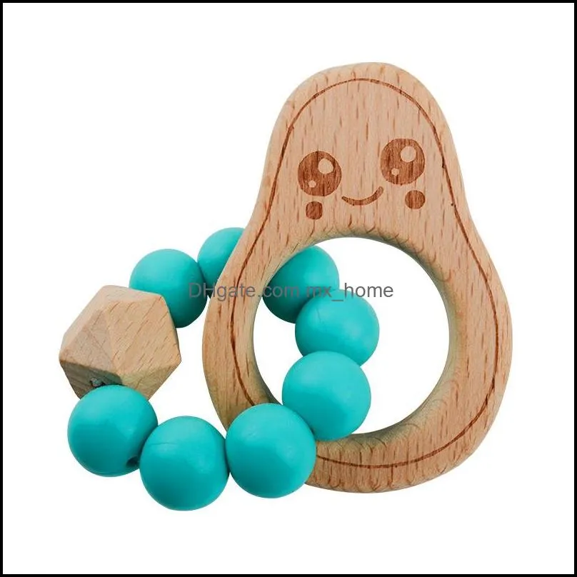 baby teethers toys wristband natural wooden silicone teething beads teether newborn teeth practice food grade soother infant feeding avocado kids chew toy