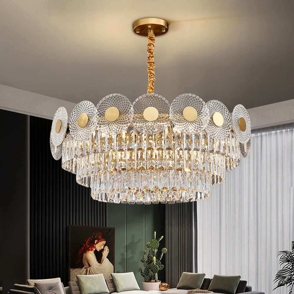 Modern Pattern Crystal LED Chandelier Hanging Cristal Lamps Luxury Lighting Fixture for Living Room Dining Hall Bedroom Kitchen