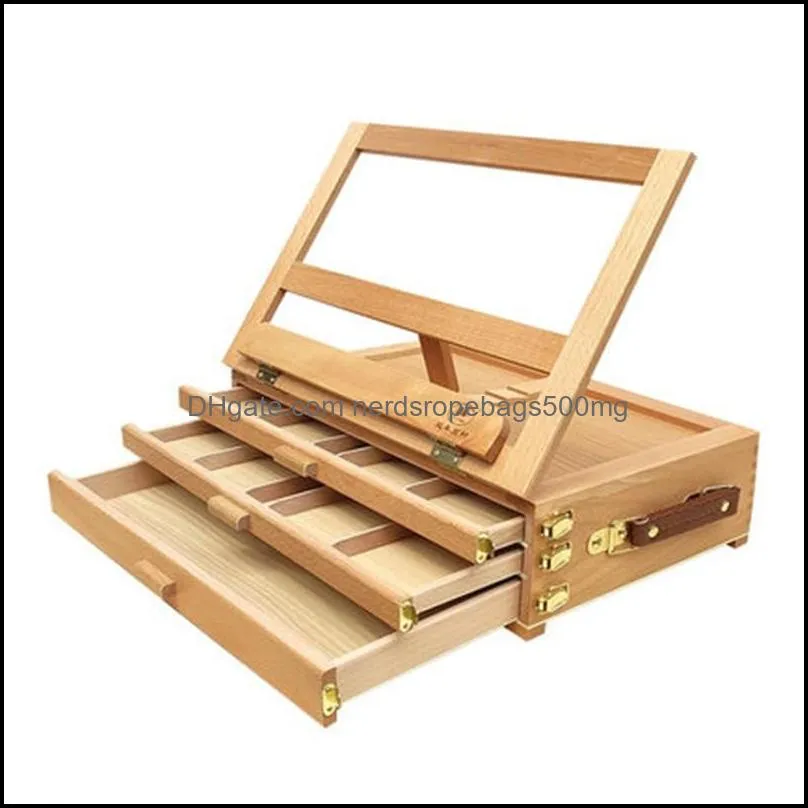 Art Adjustable Artist Beech Wooden Tabletop Sketch Box Easel 3-Drawer Portable 489 V2