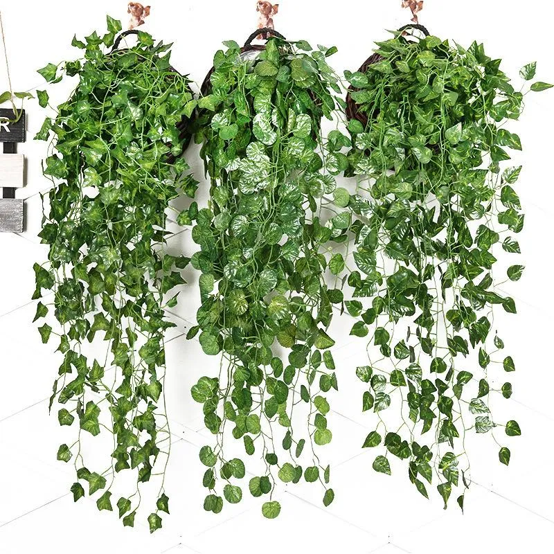 Dekorativa blommor kransar 2st 90 cm plastisk falsk silke bladgrön växt Ivy konstgjorda vinstockar vägg hängande rotting lämnar trädgård hem dekora
