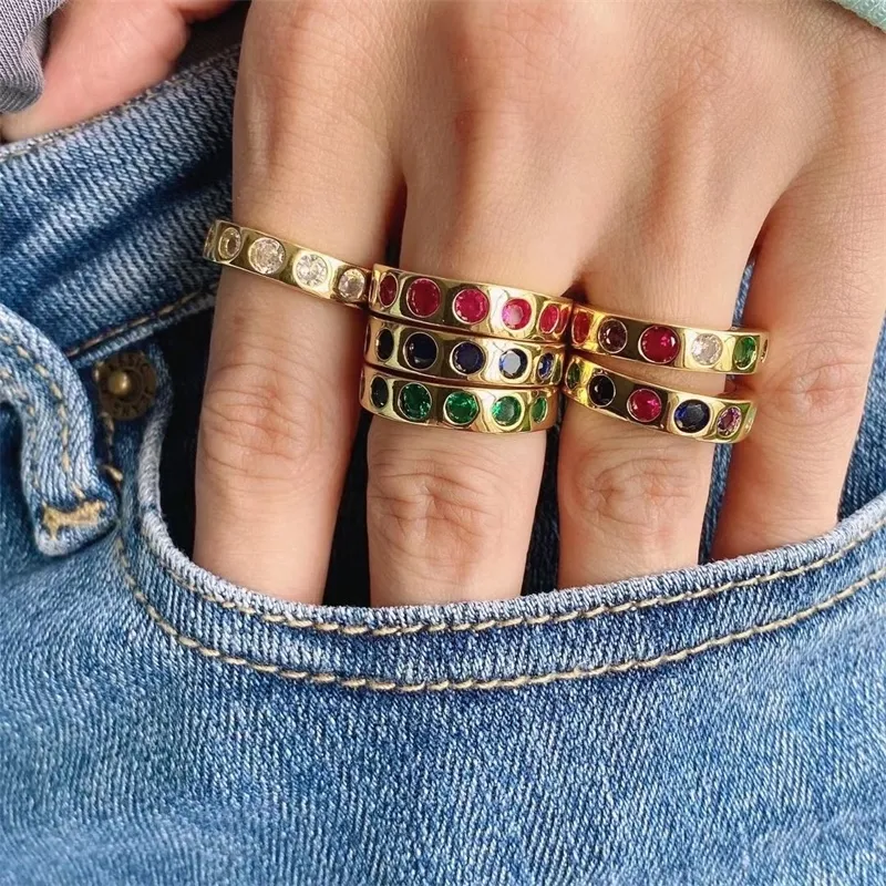 10 Stücke 2021 Mode Neueste Design Vergoldet Schmuck Bunte Zirkon Persönlichkeit Chic Einstellbare Ringe Für Frauen