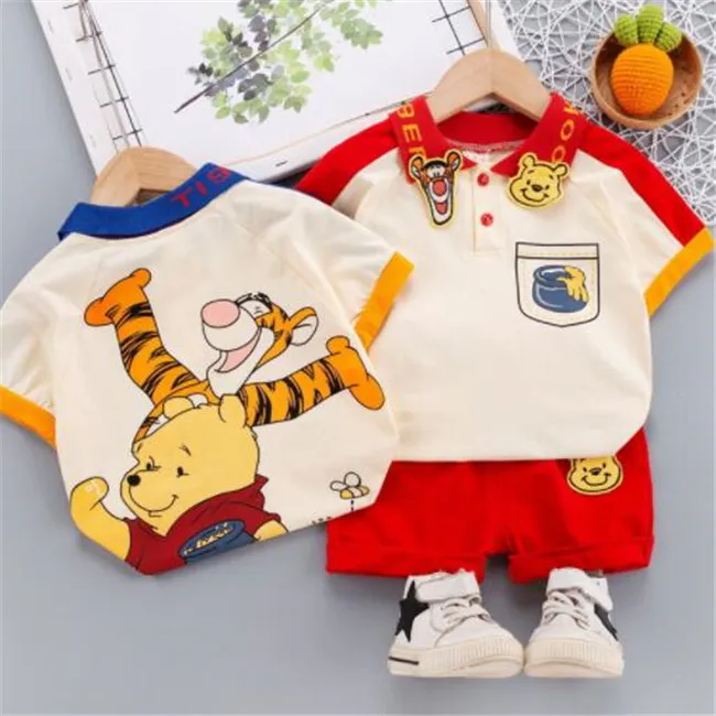 Children Baby Boy Clothing Set Cute Cartoon Cotton Polo T-Shirt Shorts Two Piece Suit for Kids Outfit 1 2 3 4 5 Years