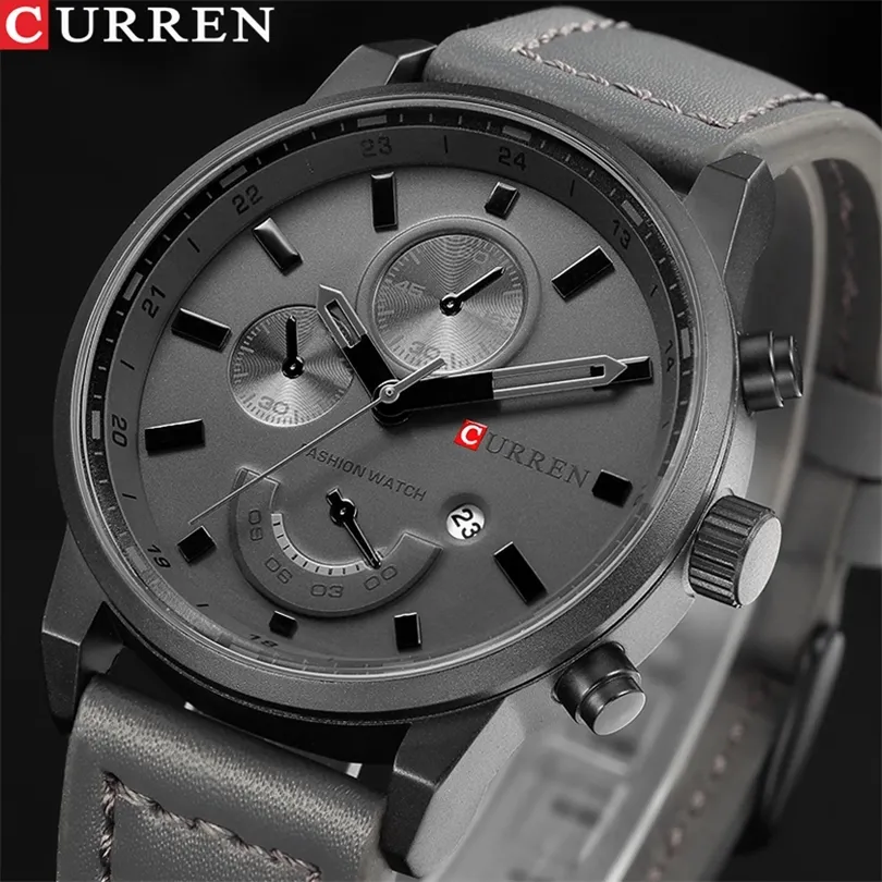 Curren Men's Casual Sport Sport Watch zegarki męskie Top marka luksusowa skórzana zegarek kwarcowy Wojskowy zegarek Męski Zegar T200113