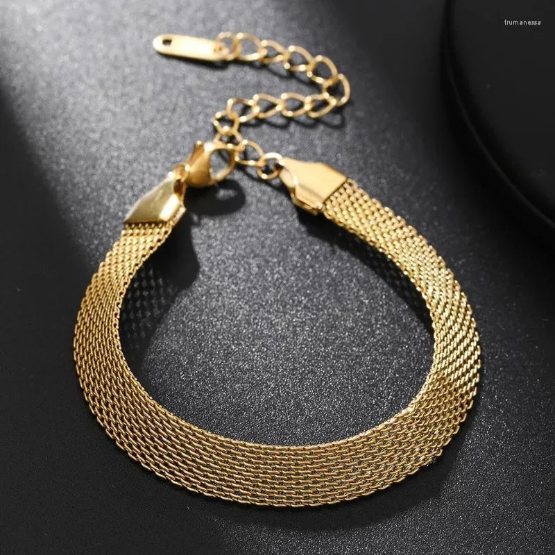 Link Chain Gold Stainless Steel Mesh Belt Bracelet For Women Men Trendy Weave Fashion Hand Jewelry Gift Trum22