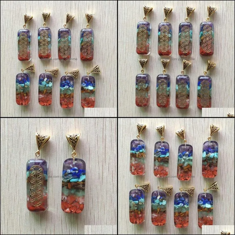 retro cuboid reiki chakra pendulum pendant natural amethysts lapis lazuli 7 colors stone pillar pendants charms wholesale