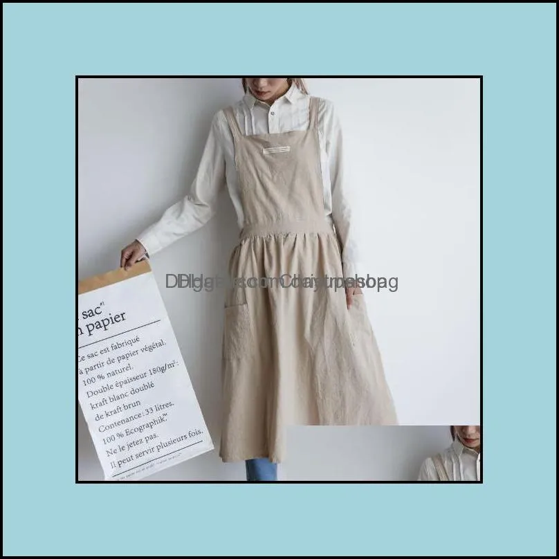Textiles Home & Gardenpleated Skirt Design Apron Simple Washed Cotton Uniform Aprons For Woman Ladys Kitchen Cooking Gardening Coffee Shop