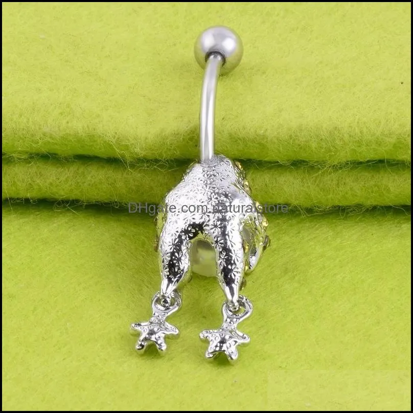 personalized pearl frog toad piercings silver barbell rhinestone navel belly button rings sexy surgical steel body piercing jewelry
