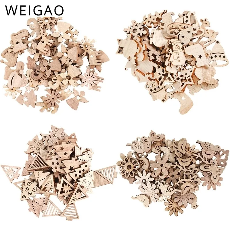 Weigao Creative Xmas Kerst houten chip hangers ornamenten hangende geschenken Tree Wood Craft Decorations Y201020