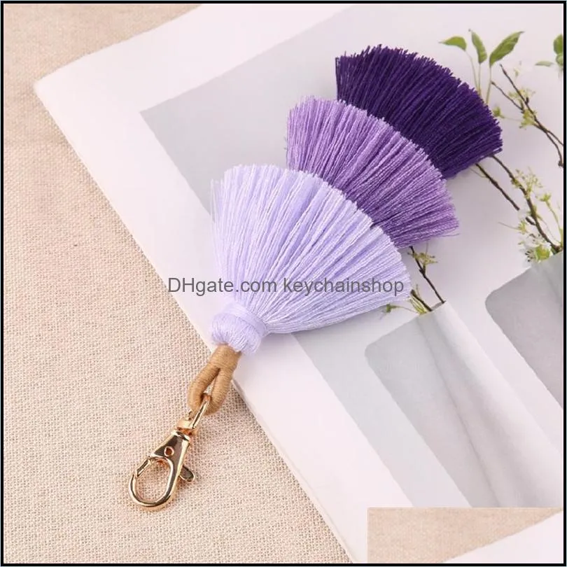 dhl three layers cotton tassel keychain bohemian boho style women bag pendant multicolor handmade key chain 10 colors