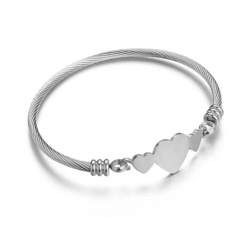 Love Heart Bangle Bracelet Adjustable Open Wire Texture For Women Jewelry Lovers Couple Valentine Gift