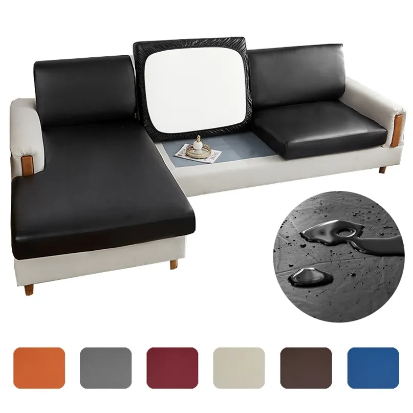 Coprisedile in pelle PU sostituibile per divano domestico Custodia protettiva per fodera per cuscino impermeabile elasticizzata tinta unita 220615