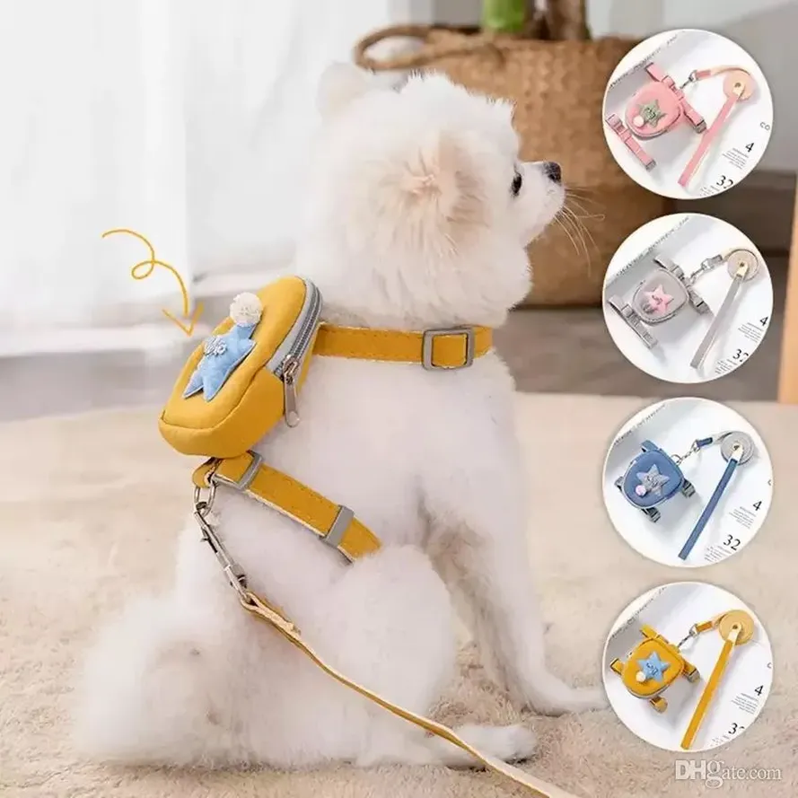 Cute Pets Dog Leashes Durable Chain Leash With I Shaped Backpack