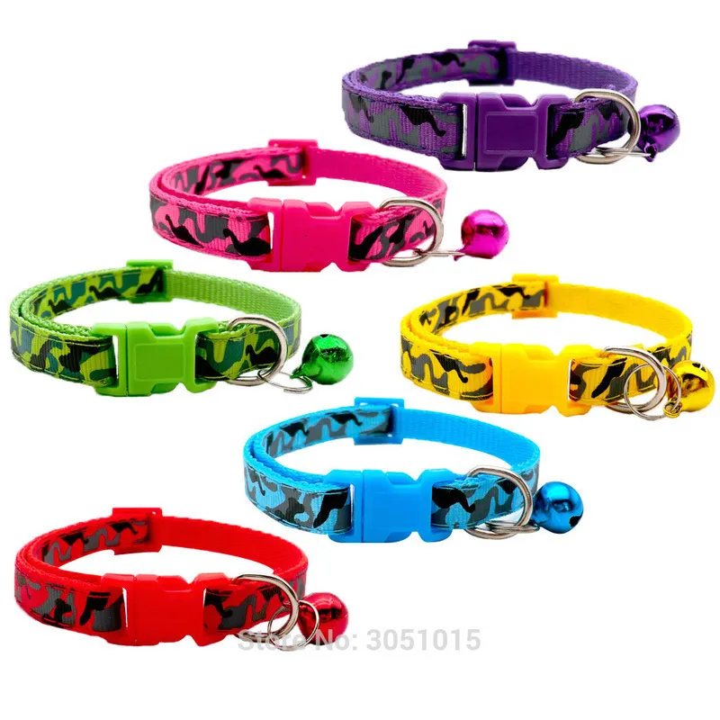 Wholesale 24pcs Adjustable Camo Dog Collars for Small Dogs ID Tags Collar With Bell Polyester Necklace Leash Pet Puppy Dog Cats 201030