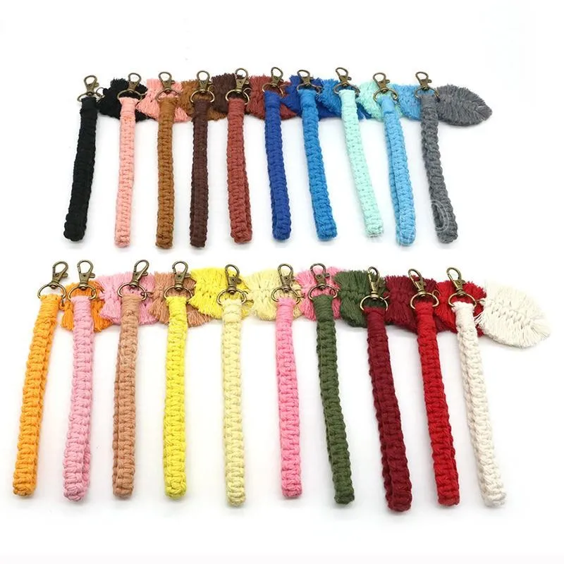 Accesorios para bolso bohemio, pulsera de macramé, llaveros de hojas, correa de cordón para muñeca, llavero, pulsera, macramé de colores surtidos, llave trenzada