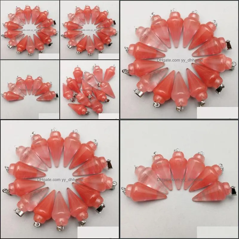 fashion cherry quartz pendulum charms natural circular cone stone pendants for jewelry making 50pcs/lot wholesale