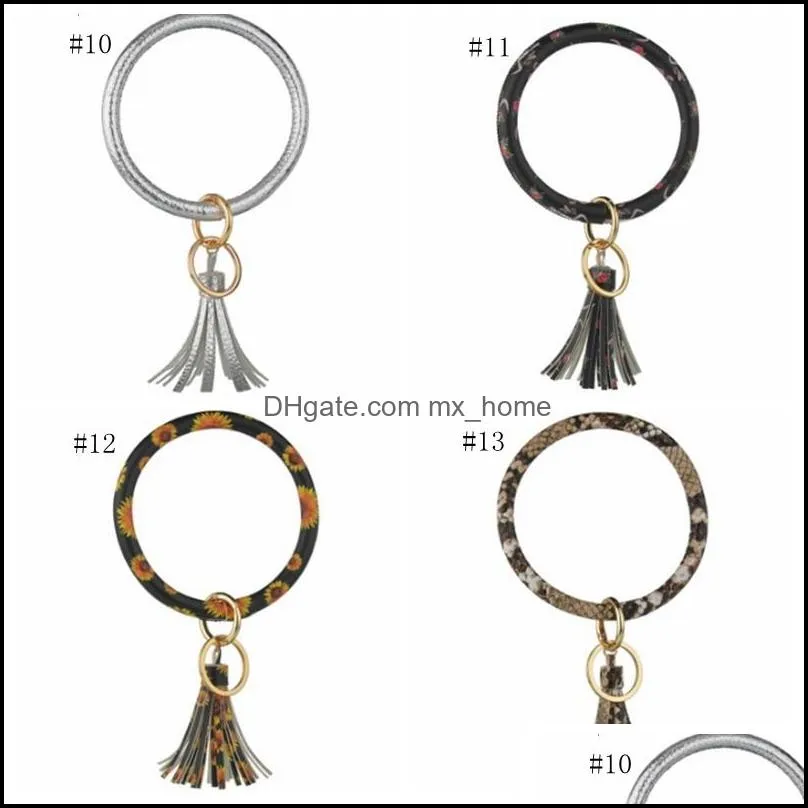 Wristlet Keychain Bracelet Leather Tassel Bracelet Holder Bangle Keyring Large Circle Key Ring Women Girls Fashion Jewelry 13 Designs