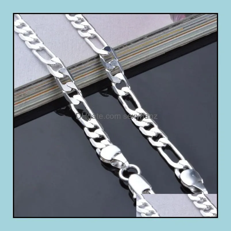 silver chains necklace jewelry hot sale fashion charm 4mm link chain necklaces for men 16 - 24 inch jewelry wholesale free shipping