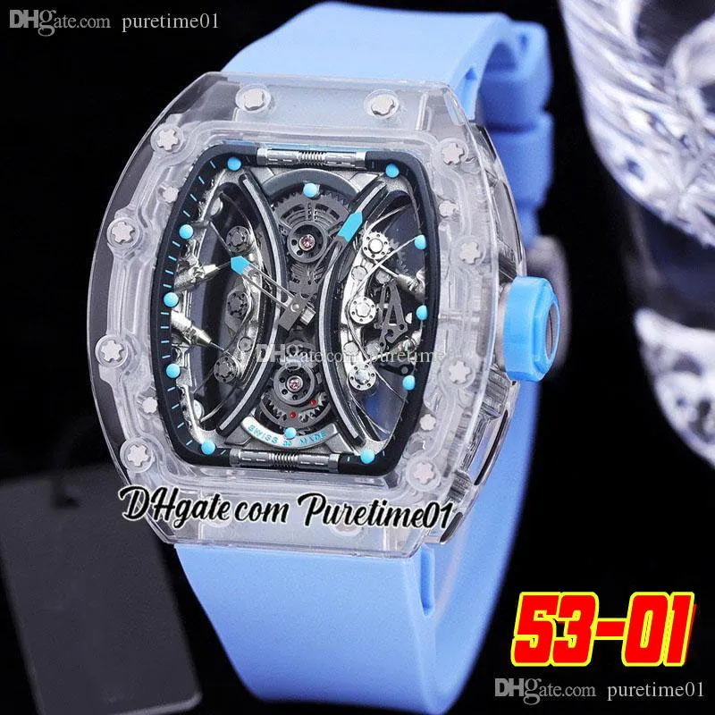 2022 Transparent Case Pablo Mac Donough Miyota Automatic Mens Watch Black Skeleton Dial Blue Rubber Strap Super Edition Puretime01 5301B2