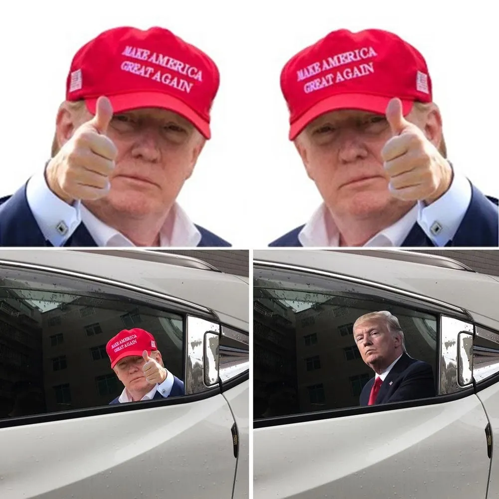 Decorazione per feste per auto Adesivo per finestra esterna Adesivi Trump Lato passeggero Finestre Decalcomanie creative Accessori per la decorazione automatica