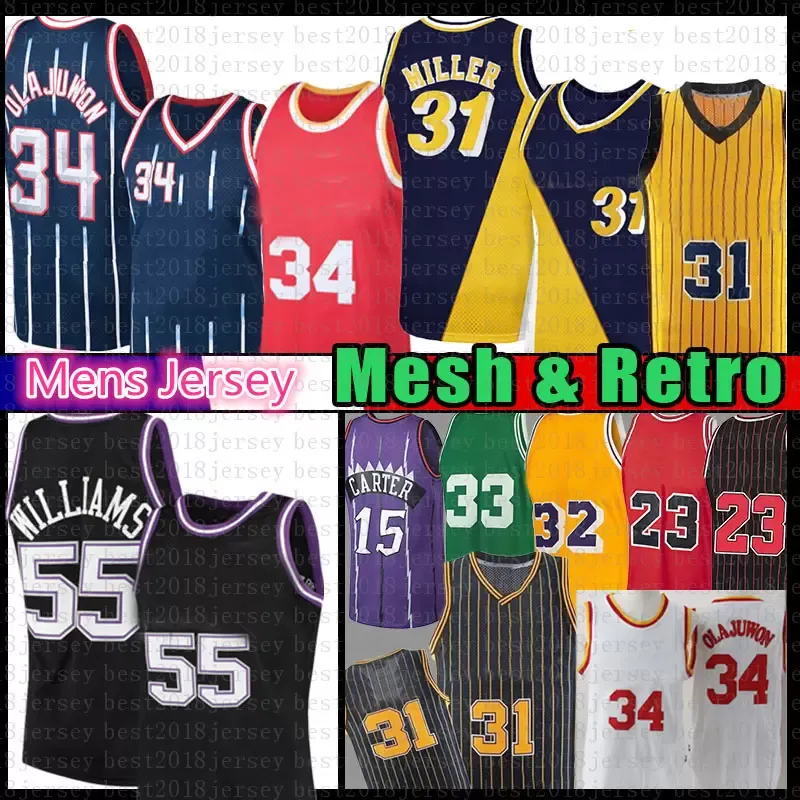 Hakeem Olajuwon Reggie Miller Jason Williams Mesh Basketball Jersey Retro Jerseys 34 31 55