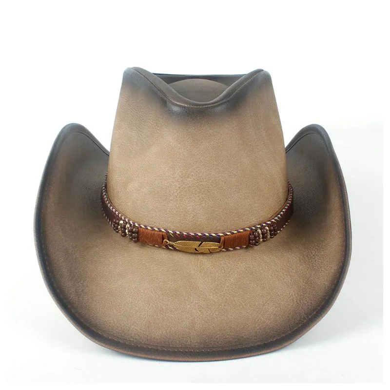 Beralar Moda Western Cowboy Şapkası Kadınlar Erkekler Deri Sombrero Hombre Caz Capsberets