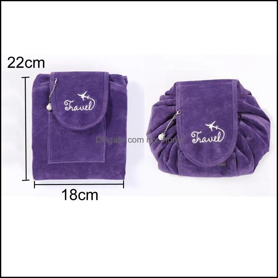 women travel storage toiletry bag 6 color lazy cosmetic travel pouch corduroy soft drawstring foldable large capacity makeup bag dh0511