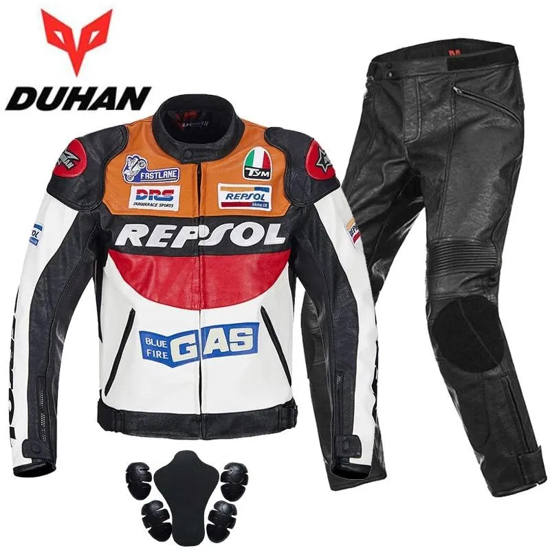 Motorcycle Apparel Autumn Winter DUHAN PU Jacket Pants Men Motorbike Riding Racing Suits With ArmorMotorcycle