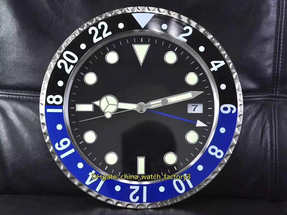 12 Style Hot Selling Home Watch Clock Wall Clocks 34 cm x 5 cm 1,5 kg rostfritt stål kvarts självlysande 116610 116710 1166719 GMT Märke klockor klockor