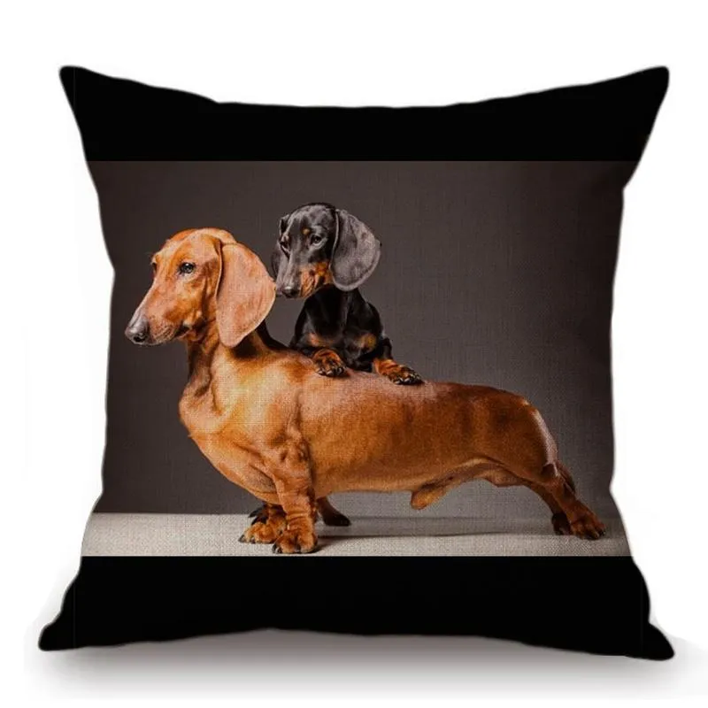 Coussin/oreiller décoratif 18" mignon Wiener chien décoration de la maison coton lin noir marron teckel chien de compagnie coussin de voiture chaise de bureau Wais