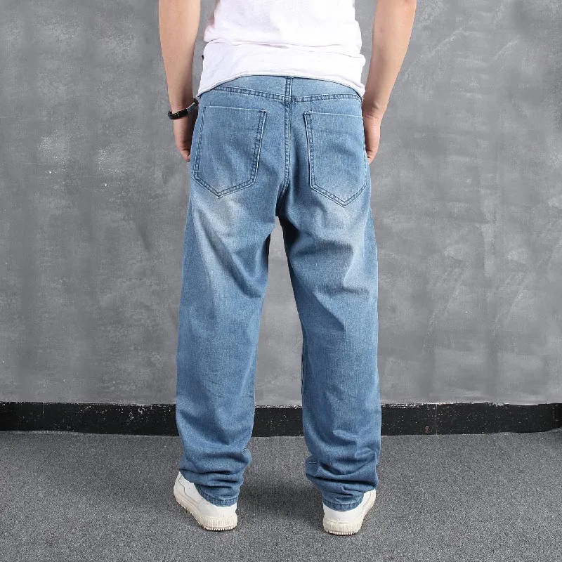 Mcikkny Men`s Hip Hop Bagger Jeans Pants Skateboard Loose Denim Trousers Male Streetwear Jeans Plain Solid Plus Size 30-46 (9)