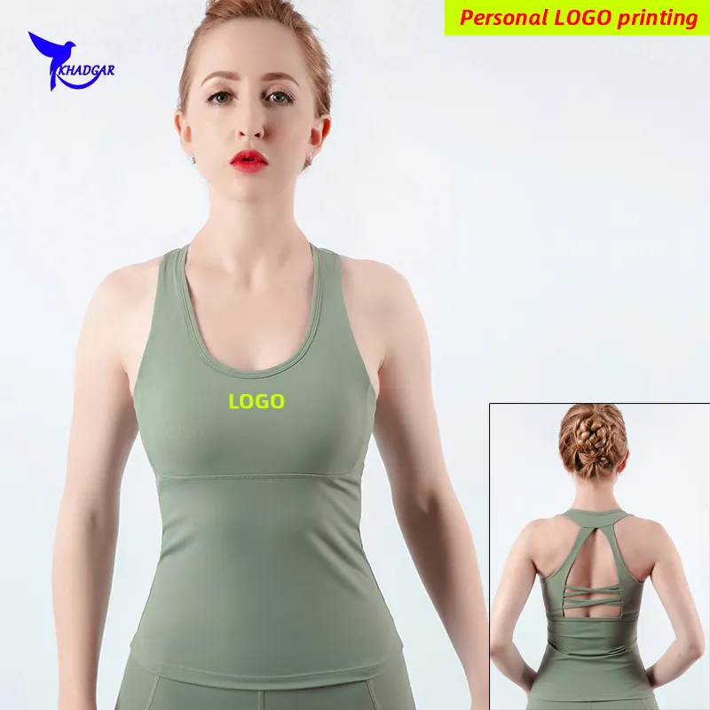 Custom Quick Dry Solid Yoga Tank Top Women U Neck Running Vest Build In Bra Push Up Padded Gym Fitness Sleeveless Shirts 220608