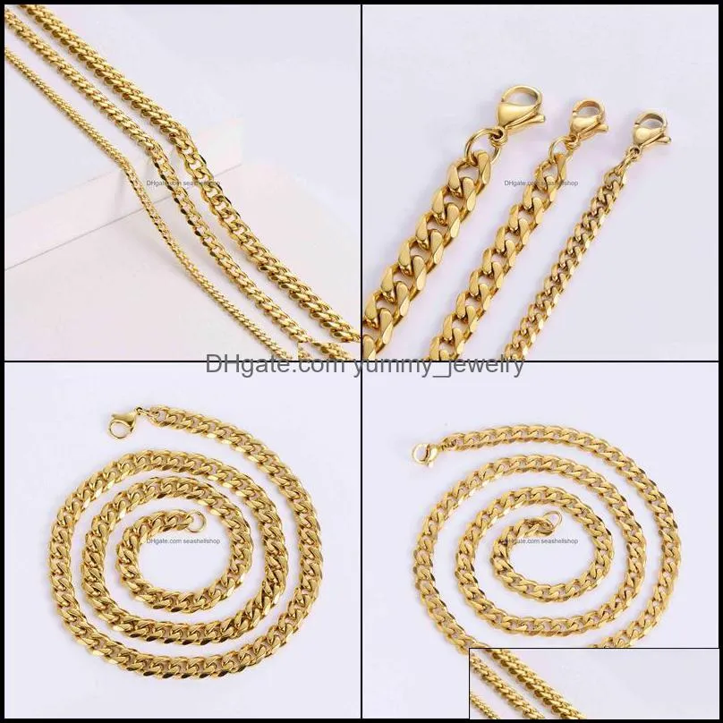 Wholale Hip Hop Womens Men Necklac Cadenas Cubanas 18K Gold Plated Thick Cuban Link Chain Stainls Steel Drop Delivery 2021 Pendant