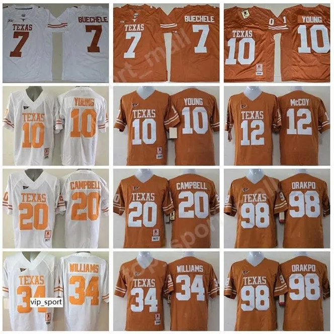 Chen37 Texas Longhorns College Football 7 Maillot Shane Buechele Vince Young Earl Campbell Ricky Williams Colt McCoy 98 Brian Orakpo