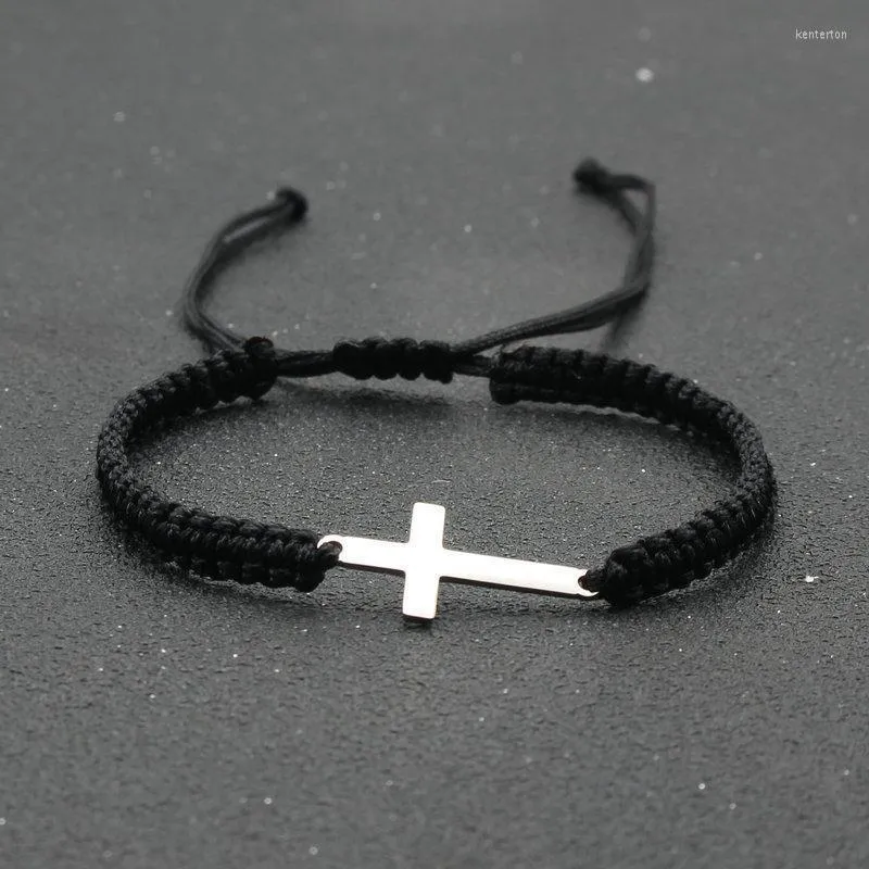 Charm-Armbänder Edelstahl gewebtes Jesus-Kreuz-Armband Paar handgefertigtes geflochtenes Seil für Männer Frauen Schmuck Geschenk ihr SX-10Charm Kent22