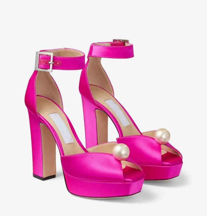 Luxury Womens Summer Socorie Pink Block Heel Sandals With Pearls