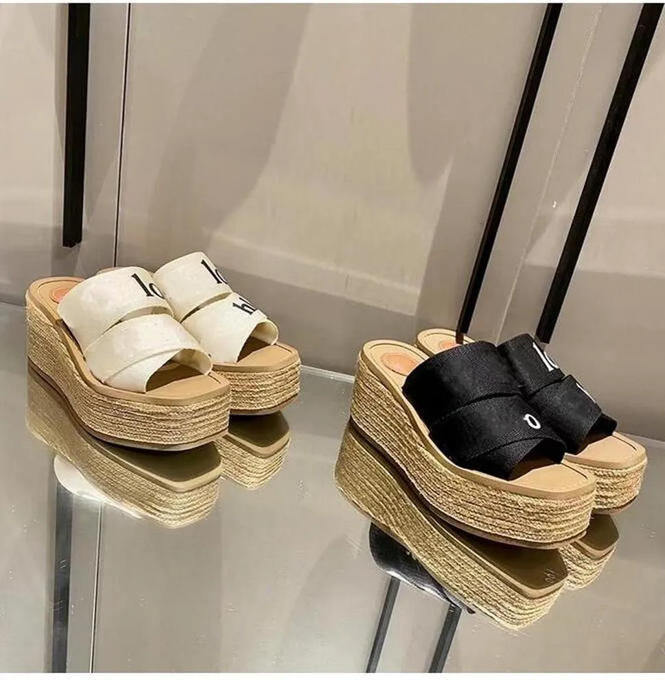 WW 2022 scarpe pantofola da esterno donna CHIOE CLOE sabot tote legnoso sandali piatti diapositive pantofole di tela firmate beige bianco nero 02C1D